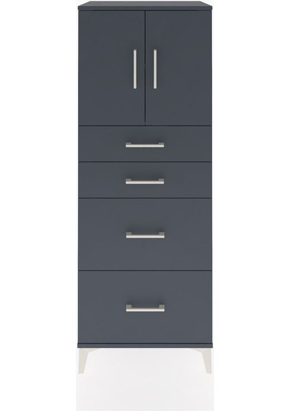 Hyperion Dolap 2 Raflı 4 Çekmeceli 2 Kapaklı 60X44X163 Antrasit-Antrasit