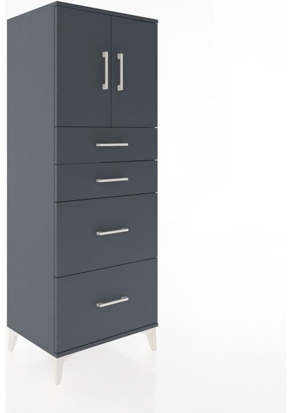 Hyperion Dolap 2 Raflı 4 Çekmeceli 2 Kapaklı 60X44X163 Antrasit-Antrasit fiyatları