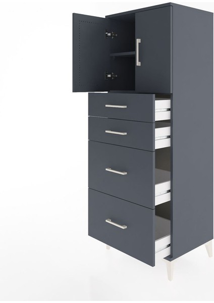 Hyperion Dolap 2 Raflı 4 Çekmeceli 2 Kapaklı 60X44X163 Antrasit-Antrasit fırsatları