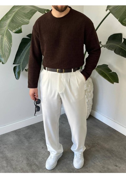 Bayaygun 5114 Oversize Bisiklet Yaka Şonil Triko Kazak_kahve modelleri