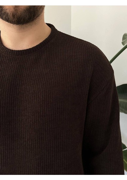 Bayaygun 5114 Oversize Bisiklet Yaka Şonil Triko Kazak_kahve fırsatları