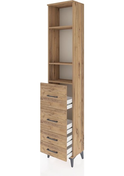 Arges Dolap 3 Raflı 4 Çekmeceli 44X30X221 Çam-Çam fırsatları