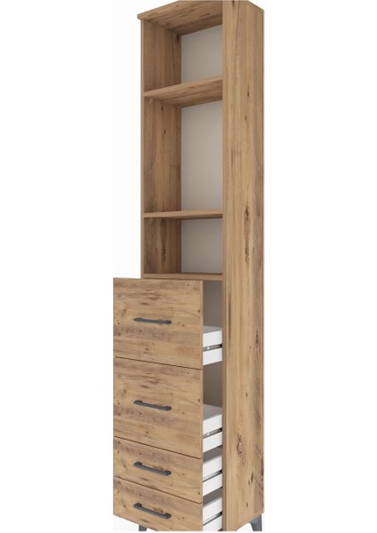 Arges Dolap 3 Raflı 4 Çekmeceli 44X30X221 Çam-Çam indirimleri