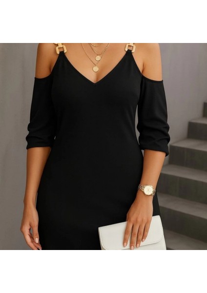 Mdb Kadın Uzun Kollu Askı Detay Iki Iplik Mini Boy Elbise