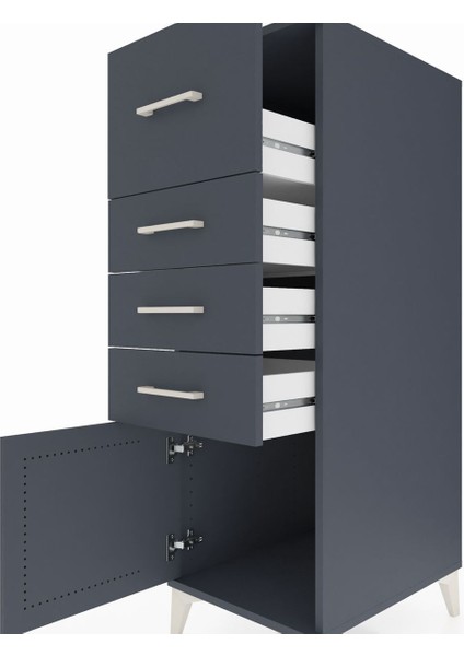 Kronos Dolap 4 Çekmeceli Tek Kapaklı 44X59X134 Antrasit-Antrasit indirimleri