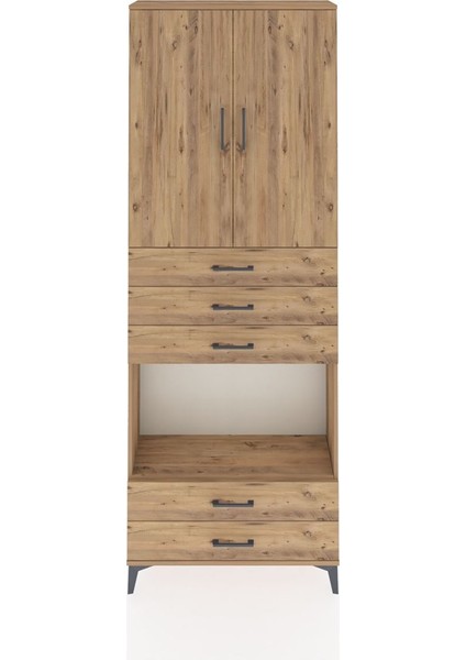 Arges Dolap 4 Raflı 5 Çekmeceli 2 Kapaklı 88X30X243 Çam-Çam