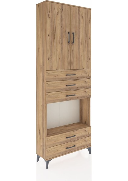 Arges Dolap 4 Raflı 5 Çekmeceli 2 Kapaklı 88X30X243 Çam-Çam fiyatları