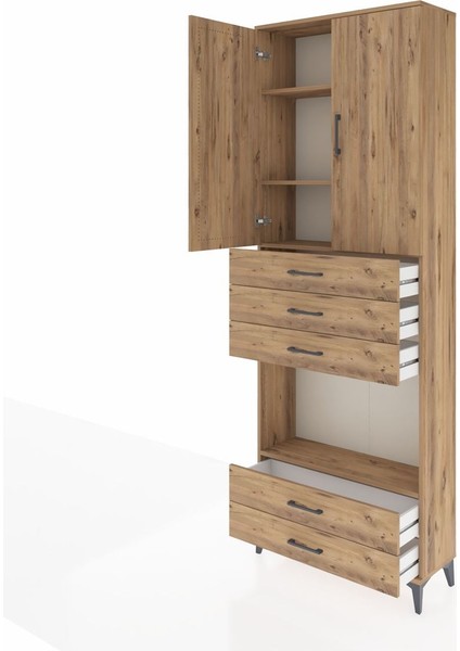 Arges Dolap 4 Raflı 5 Çekmeceli 2 Kapaklı 88X30X243 Çam-Çam fırsatları