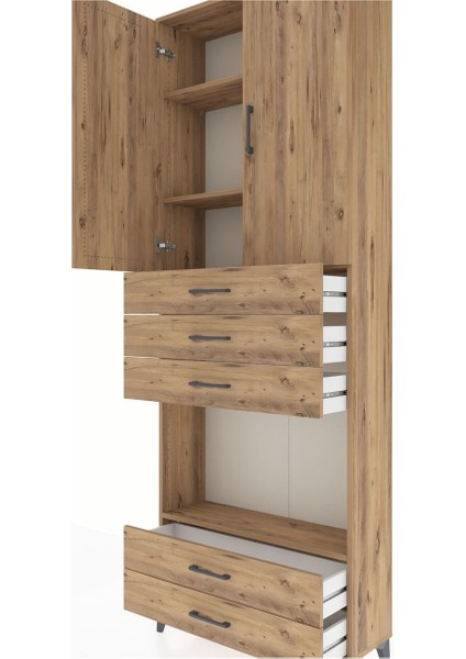 Arges Dolap 4 Raflı 5 Çekmeceli 2 Kapaklı 88X30X243 Çam-Çam indirimleri