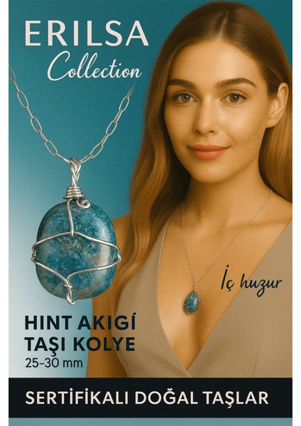 Sertifikalı Gümüş Tel Sargılı Doğal Hint Akik Taşı Kolye – 25-30 mm Huzur ve Denge Taşı