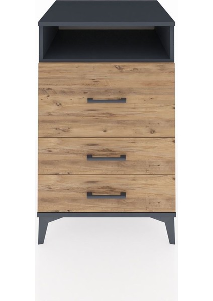 Kronos Komodin Tek Raflı 3 Çekmeceli 60X59X96 Antrasit-Çam