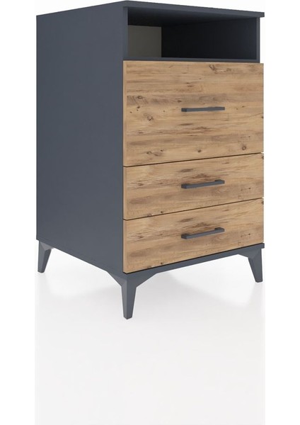 Kronos Komodin Tek Raflı 3 Çekmeceli 60X59X96 Antrasit-Çam fiyatları