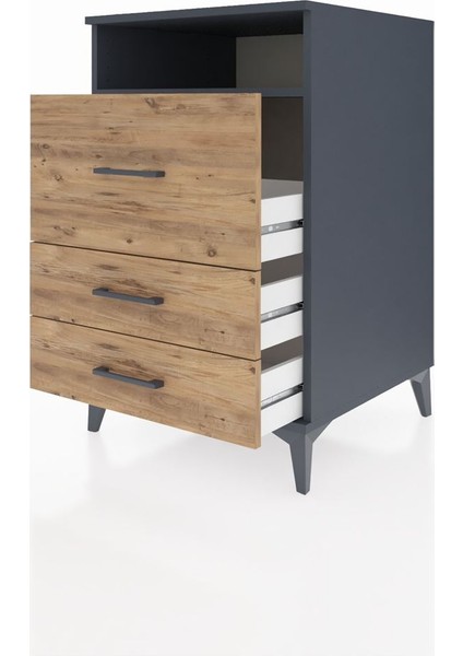 Kronos Komodin Tek Raflı 3 Çekmeceli 60X59X96 Antrasit-Çam fırsatları