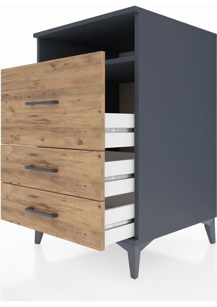 Kronos Komodin Tek Raflı 3 Çekmeceli 60X59X96 Antrasit-Çam indirimleri