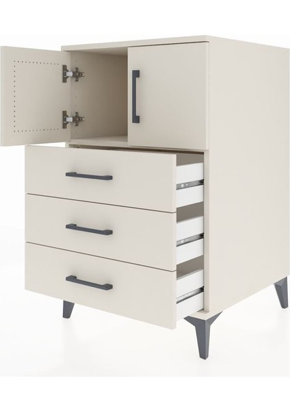 Kronos Komodin Tek Raflı 3 Çekmeceli 2 Kapaklı 60X59X96 Aytaşı-Aytaşı fırsatları