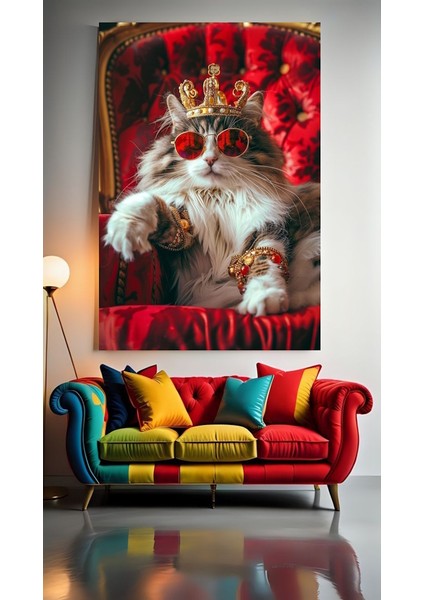 Kral Kedi 1 Ev Duvar Salon Güzellik Salonu Ofis Dükkan Dekarasyon Kanvas Tablo
