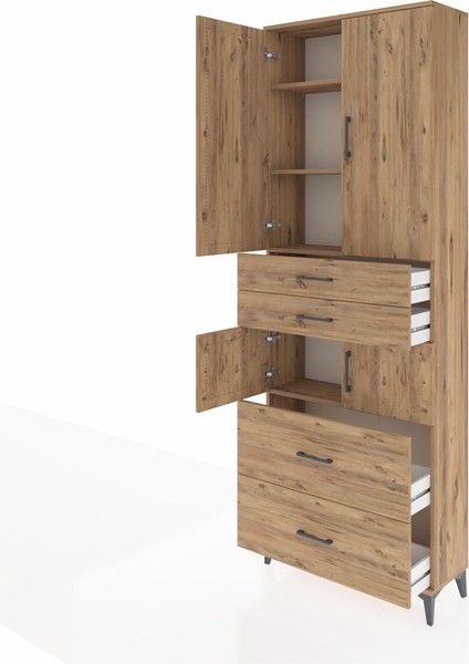 Arges Dolap 4 Raflı 4 Çekmeceli 4 Kapaklı 88X30X243 Çam-Çam fırsatları