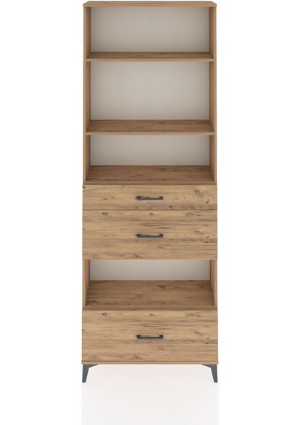 Arges Dolap 4 Raflı 3 Çekmeceli 88X30X243 Çam-Çam