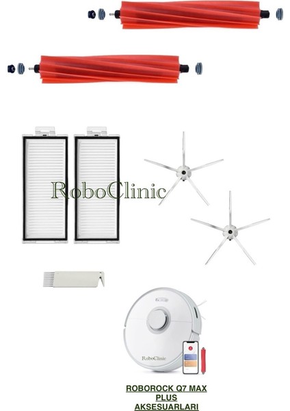 Roborock Q7 Max Plus Yedek Ana Fırça, Yan Fırça, Hepa Filtre - 7 Parça