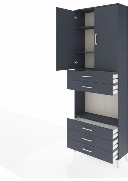 Arges Dolap 4 Raflı 5 Çekmeceli 2 Kapaklı 88X30X243 Antrasit-Antrasit fırsatları