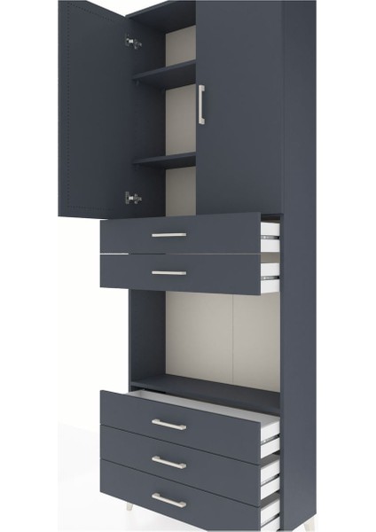 Arges Dolap 4 Raflı 5 Çekmeceli 2 Kapaklı 88X30X243 Antrasit-Antrasit indirimleri