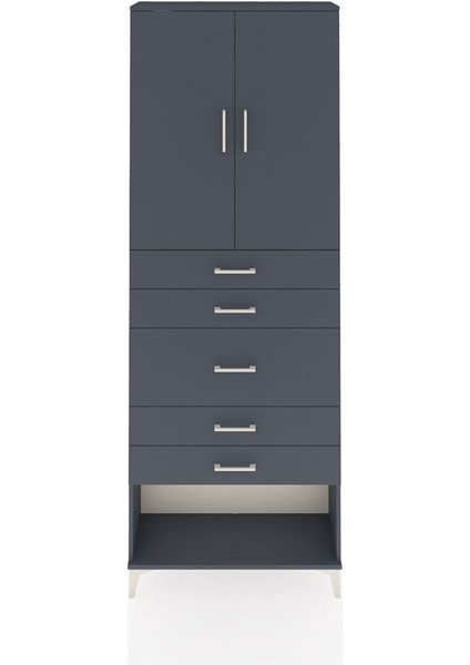 Arges Dolap 3 Raflı 5 Çekmeceli 2 Kapaklı 88X30X243 Antrasit-Antrasit