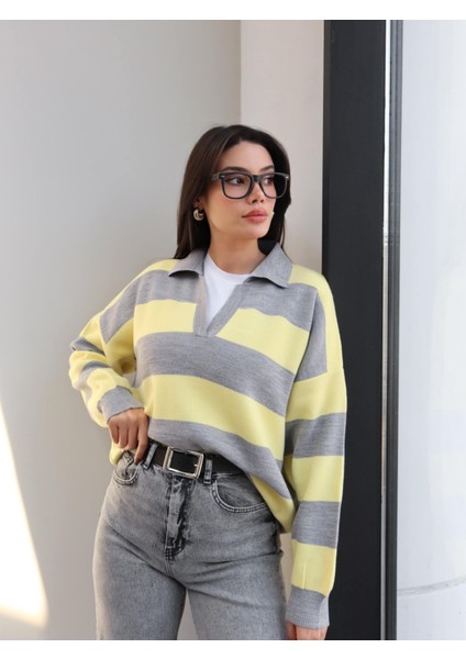 Polo Yaka Çizgili Kazak fiyatları