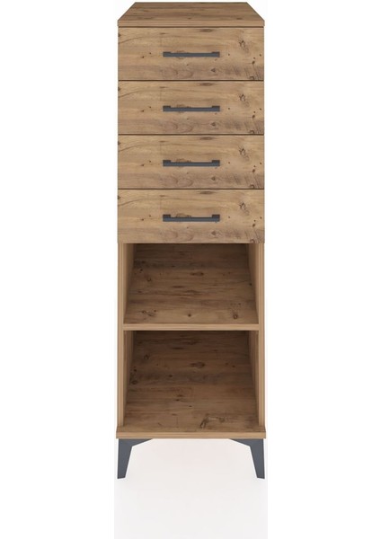 Kronos Dolap Tek Raflı 4 Çekmeceli 44X59X134 Çam-Çam