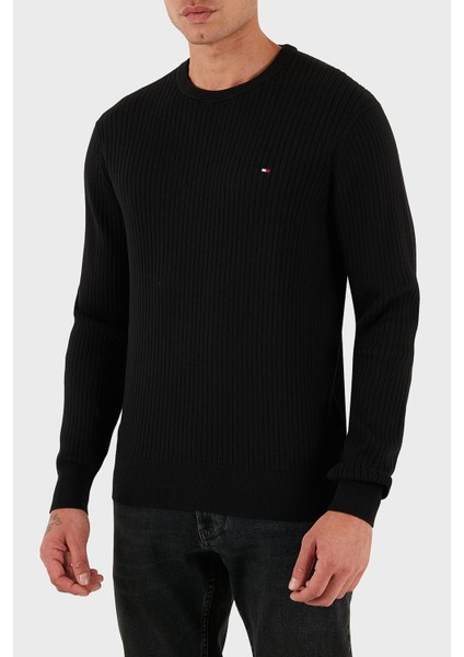 Pamuk ve Kaşmir Karışımlı Regular Fit Bisiklet Yaka Kazak Erkek Kazak MW0MW40449 Bds