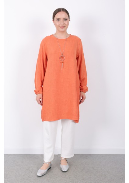 Yazlık Kadın Tunik Günlük Ince Sofia Keten Kolyeli Tunik