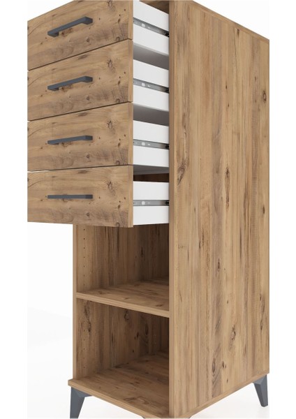 Kronos Dolap Tek Raflı 4 Çekmeceli 44X59X134 Çam-Çam indirimleri