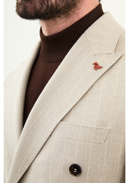 Çizgili Slim Fit Geniş Yaka Kruvaze Yün Erkek Ceket fiyatları