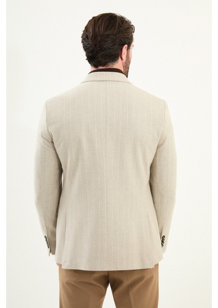 Çizgili Slim Fit Geniş Yaka Kruvaze Yün Erkek Ceket indirimleri
