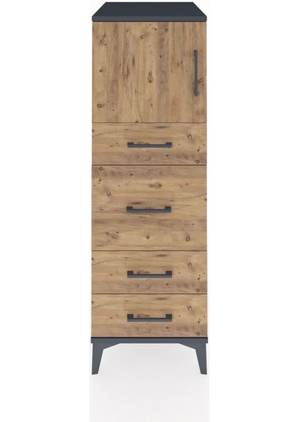 Kronos Dolap Tek Raflı 4 Çekmeceli Tek Kapaklı 44X59X134 Antrasit-Çam