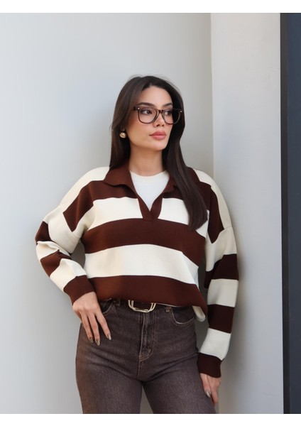 Polo Yaka Çizgili Kazak
