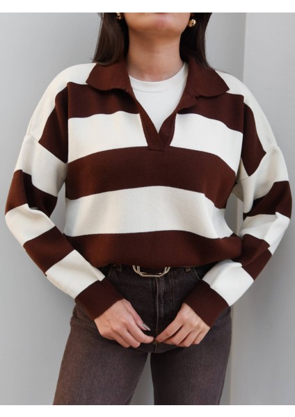 Polo Yaka Çizgili Kazak modelleri