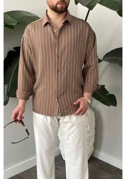 Bayaygün 5080 Ipk Modal Rahat Kalıp Çizgili Gömlek _açık Kahve fiyatları