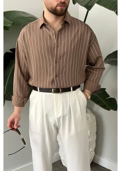 Bayaygün 5080 Ipk Modal Rahat Kalıp Çizgili Gömlek _açık Kahve modelleri