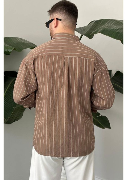Bayaygün 5080 Ipk Modal Rahat Kalıp Çizgili Gömlek _açık Kahve fırsatları