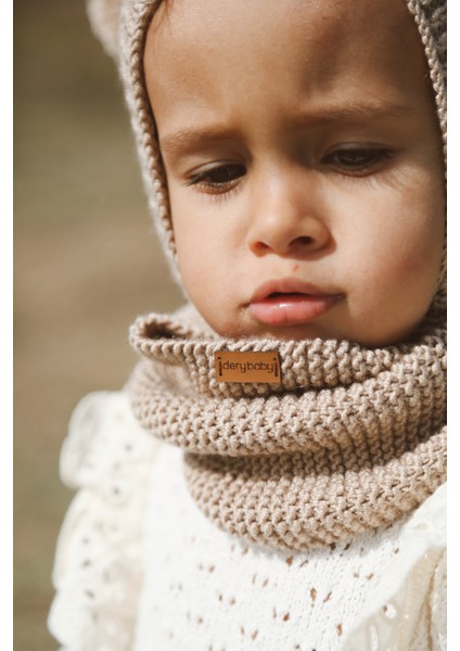 Ponponlu Unisex El Örgüsü Bebek/çocuk Bere-Boyunluk Takımı