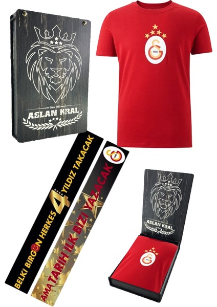 Orijinal Lisanslı 5 Yıldızlı Arma Kırmızı T-Shirt Lazer Ahşap Kutulu