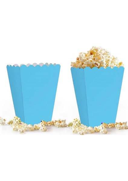 Mavi Mısır Kutusu 8'li Karton Cips Kutusu Düz Renkli 8 Adet Pop Corn