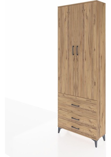 Arges Dolap Tek Raflı 3 Çekmeceli Tek Askılı 88X30X243 Çam-Çam modelleri
