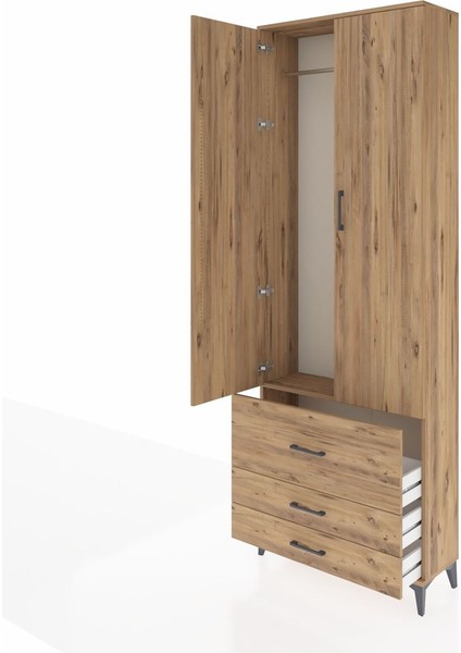 Arges Dolap Tek Raflı 3 Çekmeceli Tek Askılı 88X30X243 Çam-Çam fırsatları