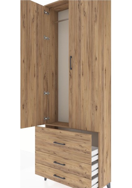 Arges Dolap Tek Raflı 3 Çekmeceli Tek Askılı 88X30X243 Çam-Çam indirimleri