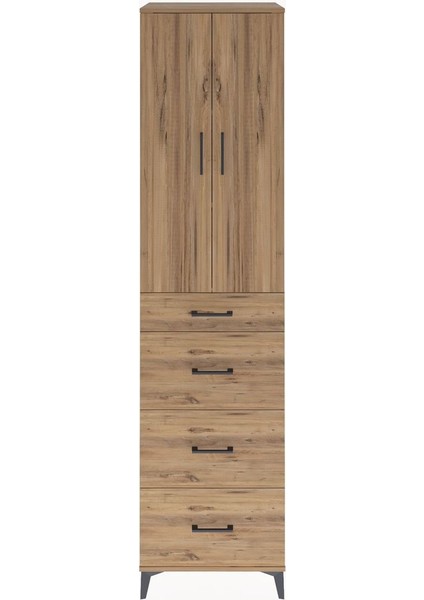 Hyperion Dolap 3 Raflı 4 Çekmeceli 2 Kapaklı 60X44X243 Çam-Çam