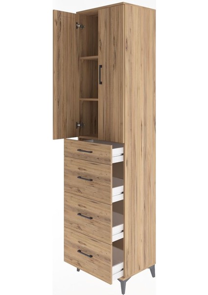 Hyperion Dolap 3 Raflı 4 Çekmeceli 2 Kapaklı 60X44X243 Çam-Çam fırsatları
