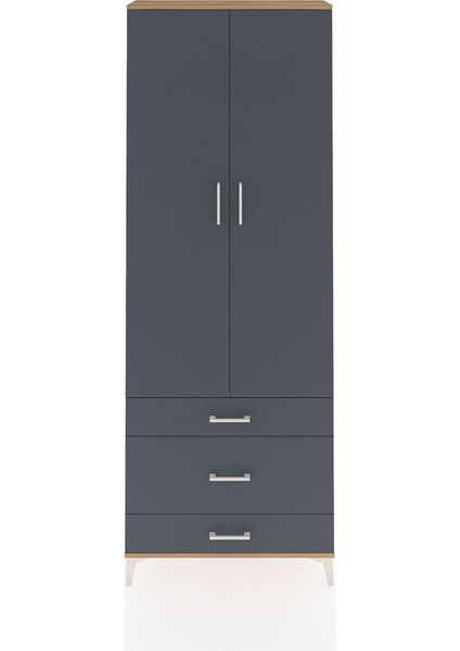 Arges Dolap Tek Raflı 3 Çekmeceli Tek Askılı 88X30X243 Çam-Antrasit