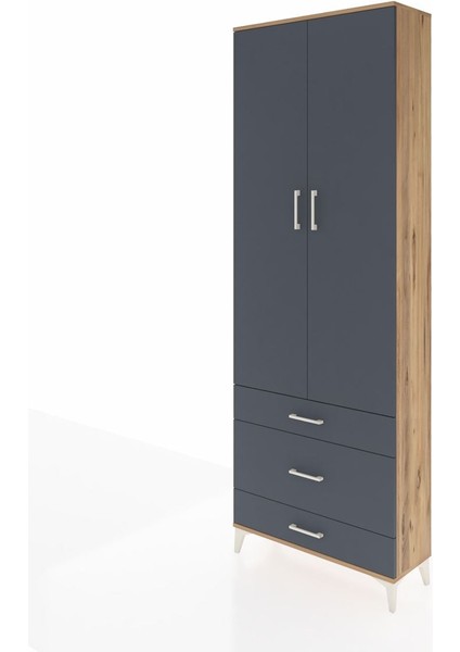 Arges Dolap Tek Raflı 3 Çekmeceli Tek Askılı 88X30X243 Çam-Antrasit modelleri