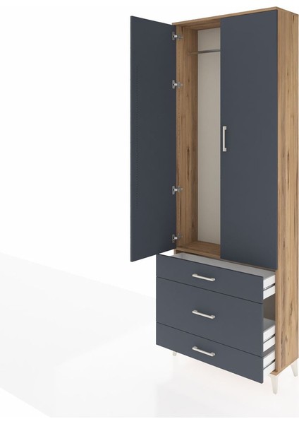 Arges Dolap Tek Raflı 3 Çekmeceli Tek Askılı 88X30X243 Çam-Antrasit fırsatları